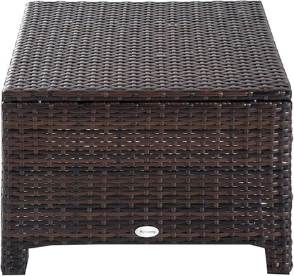 Outsunny 2 Piece 20" Patio Wicker Ottoman with Thick Padded Cushion, Multipurpose Outdoor PE Rattan Footrest, Additional Seating, Side Table, Dark Brown, White