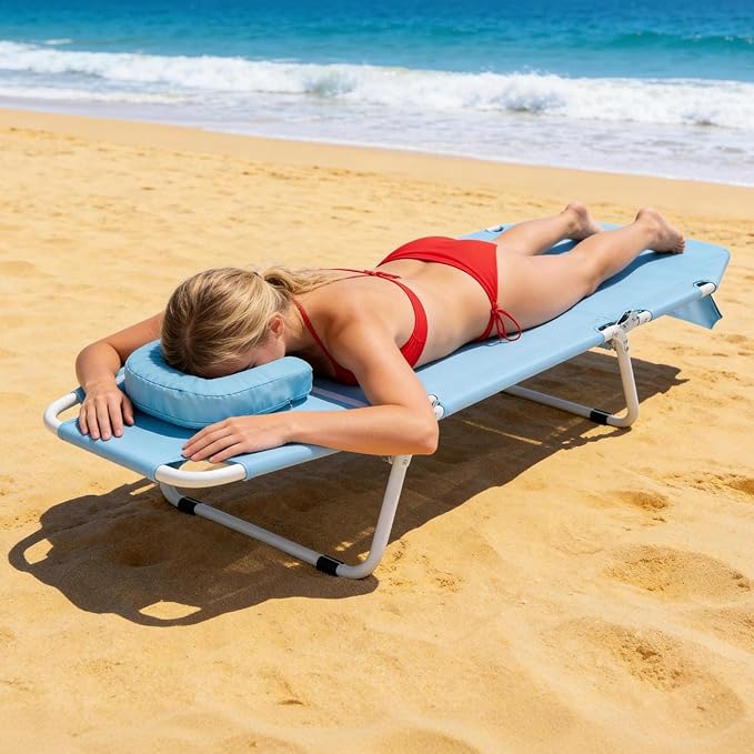 MOPHOTO Beach Tanning Chair, 5-Position Tanning Chair with Padded Face-Hole, Heavy Duty Folding Chaise Lounge for Beach, Pool, Patio & Sunbathing