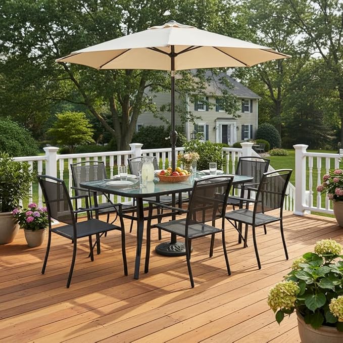Tangkula 55" Patio Dining Table for 6, Rectangle Outdoor Dining Table with Tempered Glass Tabletop - Photo 2