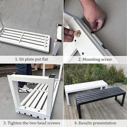 Garden Bench for Outdoors, Weatherproof Patio Bench Wooden Benches 2-Person Backyard Seat Backless Seat with Metal Frame for Park Backyard Entryway 3.3ft 3.9ft 4.9ft 5.9ft(Green White,5.9ft)