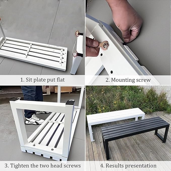 Garden Bench for Outdoors, Weatherproof Patio Bench Wooden Benches 2-Person Backyard Seat Backless Seat with Metal Frame for Park Backyard Entryway 3.3ft 3.9ft 4.9ft 5.9ft(Orange White,39.4in)