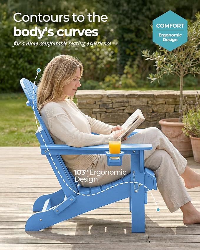 Ciokea Folding Adirondack Chairs Set of 4, Patio Adirondack Chair Weather Resistant - Photo 6