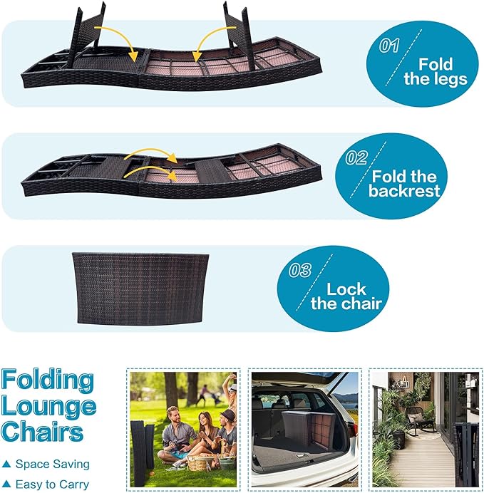 Patio Chaise Lounge Set of 2 Foldable Chairs + 2 Tables - Photo 5