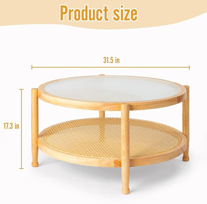 Outvita Outdoor Side Table, Rattan Rubber Wood Coffee Table with Weather - Resistant Coating, Double - Layer Storage, 31.5"x31.5"x 17.3", Easy Assembly for Patio, Garden, Living Room, Bedroom