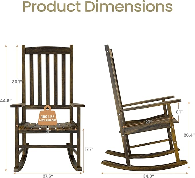 SUPER DEAL Outdoor Rocking Chair Set of 2, All Weather Resistant Wood Outdoor Indoor Patio Porch Rocker Chair,Natural