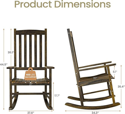 SUPER DEAL Outdoor Rocking Chair Set of 2, All Weather Resistant Wood Outdoor Indoor Patio Porch Rocker Chair,Natural