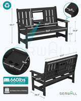 SERWALL Outdoor Bench with Cup Holder, 58" HDPE Garden Park Bench Suitable for 3 Person - Photo 2