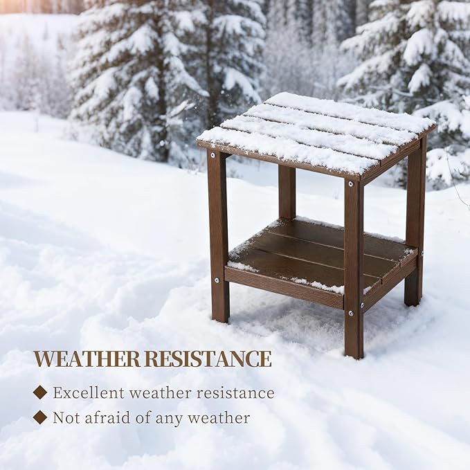 Outdoor Side Table, Double Layer Small Side Tables,All Weather Adirondack Side Table, Waterproof Outdoor End Tables for Patio, Pool, Porch (Brown)