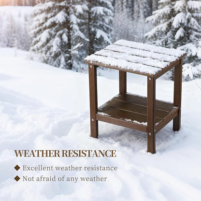 Outdoor Side Table, Double Layer Small Side Tables,All Weather Adirondack Side Table, Waterproof Outdoor End Tables for Patio, Pool, Porch (Brown)