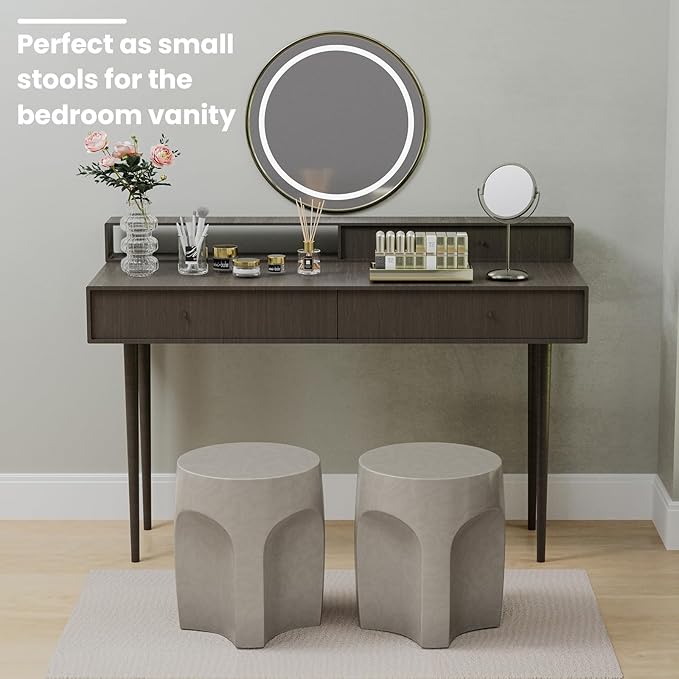 SUNBURY Outdoor Side Tables for Patio Set of 2, Concrete Accent End Table, Indoor Small Round Patio End Table - Photo 7