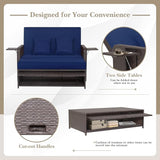 COSTWAY Patio Rattan Daybed with Cushions, Outdoor Wicker Loveseat Sofa with Storage Ottoman - Photo 9