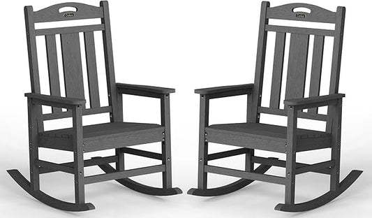 Ciokea Oversized Outdoor Rocking Chairs Set of 2, 380lbs Heavy-Duty Large Patio Rocker, High Back Cozy Porch Chairs, Weather Resistant Patio Rocking Chairs for Outside, Fire Pit, Deck, Dark Grey