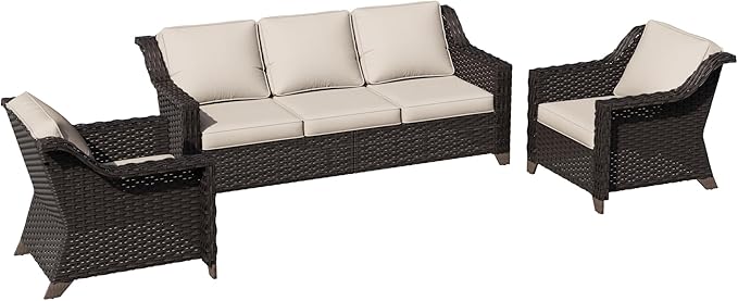 3 Pieces Patio Conversation Furniture Set - 1 Sofa, 2 Armchairs - Photo 6