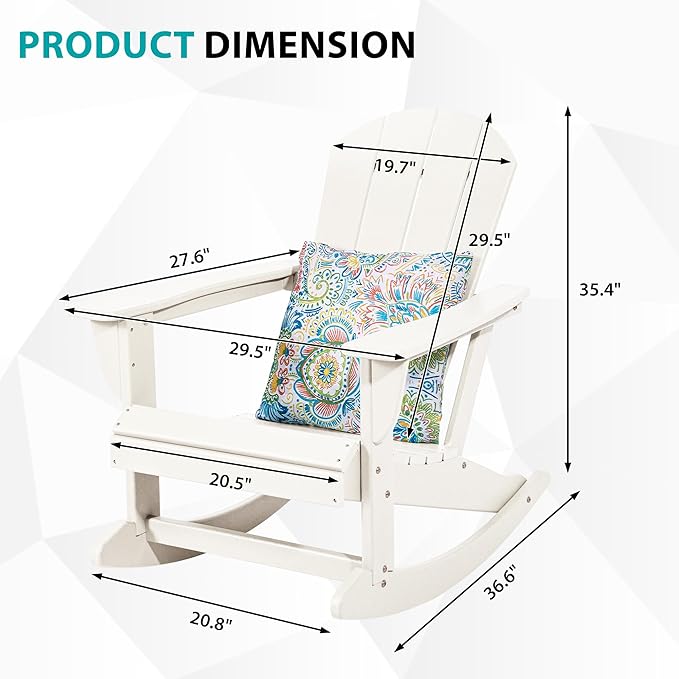 Sundale Outdoor Rocking Chair with Pillow, Patio Plastic All Weather Adirondack Rocker for Proch, Water Resistant for Outside, Garden, Pool, Yard, White