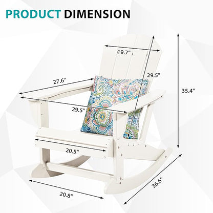 Sundale Outdoor Rocking Chair with Pillow, Patio Plastic All Weather Adirondack Rocker for Proch, Water Resistant for Outside, Garden, Pool, Yard, White