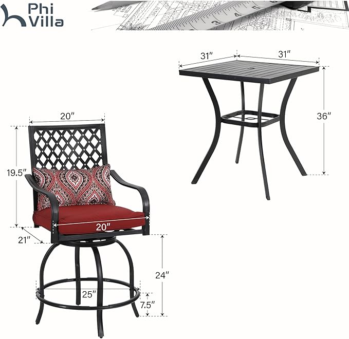 PHI VILLA 3 Piece Outdoor Bar Furniture Set - Photo 7