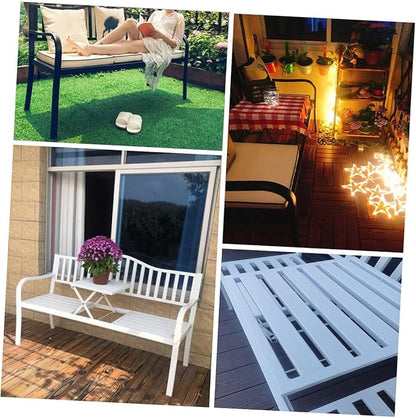 Metal Garden Bench, Patio Porch Furniture, All-Weather Outdoor Bench, Outdoor Benches with Foldable Small Table Plate(Black)