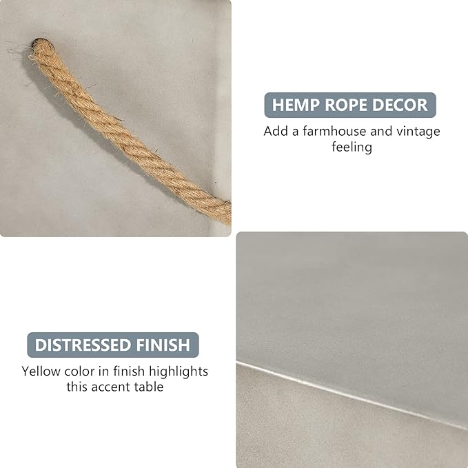 COSIEST Set of 2 Concrete Side Table, Rectangular Outdoor Side Table w Hemp Rope Handles - Photo 6
