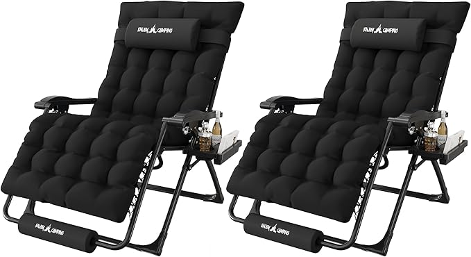Amopatio Oversized Zero Gravity Chair, 33''W Reclining Camping Lounge Chair Upgraded Lock and Footrest, Cup Holder, Removable Cushion & Headrest Folding Patio Recliner for Indoor Outdoor