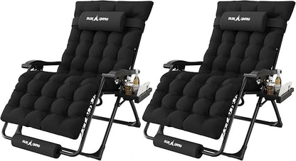 Amopatio Oversized Zero Gravity Chair, 33''W Reclining Camping Lounge Chair Upgraded Lock and Footrest, Cup Holder, Removable Cushion & Headrest Folding Patio Recliner for Indoor Outdoor