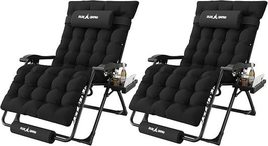 Amopatio Oversized Zero Gravity Chair, 33''W Reclining Camping Lounge Chair Upgraded Lock and Footrest, Cup Holder, Removable Cushion & Headrest Folding Patio Recliner for Indoor Outdoor