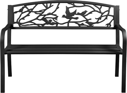 Topeakmart Garden Bench Outdoor Patio Bench for Outdoors Metal Porch Cast Iron Steel Outdoor Bench with Backrest and Armrests, Black