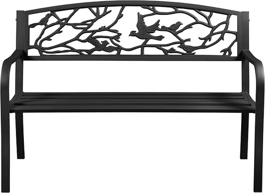 Topeakmart Garden Bench Outdoor Patio Bench for Outdoors Metal Porch Cast Iron Steel Outdoor Bench with Backrest and Armrests, Black