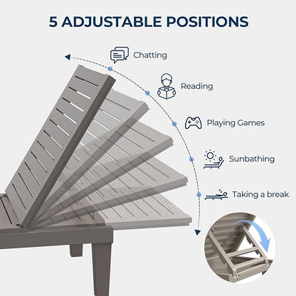 HOMSHADE Chaise Lounge Chair Outdoor - 5 Positions Adjustable Backrest, Waterproof, Easy Assembly, with 330lbs Weight Capacity for Pool, Resin (Grey)