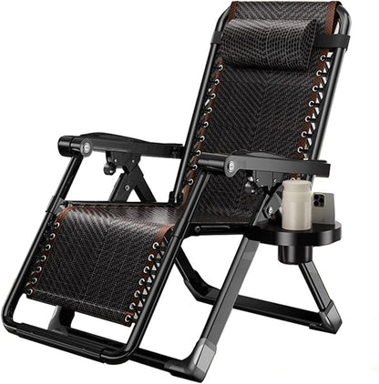Outdoor Padded Lounge Chair Folding Outdoor Patio Recliner, Anti Gravity Lounger for Backyard w/Headrest, Cup Holder, Side Tray