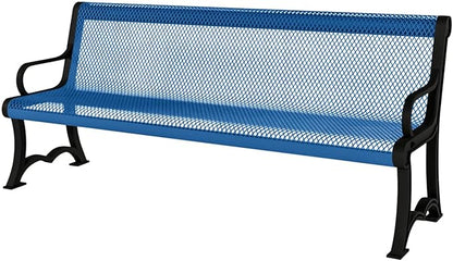 COATEDOUTDOORFURNITURE Heavy-Duty Outdoor Bench Thermoplastic Coated, Expanded Metal, Commercial-Grade Garden Bench, Made in America (Portable with Back, 4 Ft, Textured Light Blue)