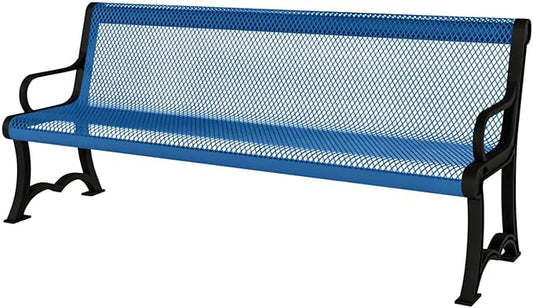 COATEDOUTDOORFURNITURE Heavy-Duty Outdoor Bench Thermoplastic Coated, Expanded Metal, Commercial-Grade Garden Bench, Made in America (Portable with Back, 4 Ft, Textured Light Blue)