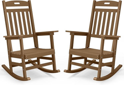 YEFU Porch Rocking Chairs Set of 2: Plastic Rocking Chairs for Outside, Weather Resistant for Patio, Waterproof, Rock smoothly, Teak