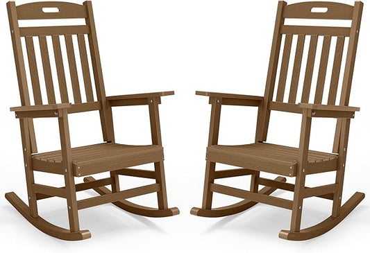 YEFU Porch Rocking Chairs Set of 2: Plastic Rocking Chairs for Outside, Weather Resistant for Patio, Waterproof, Rock smoothly, Teak