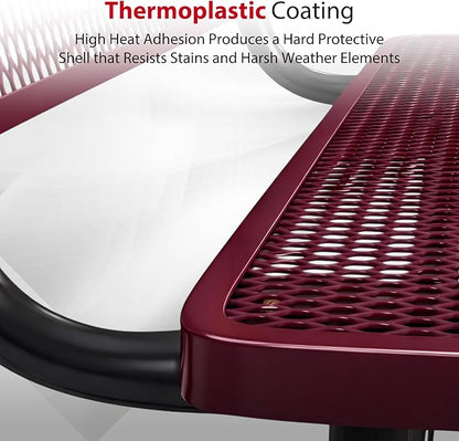 Leisure Craft Metal Outdoor Bench with Back - 6 Foot Heavy Duty Bench Seating for Garden, Porch, Picnic, Park, Expanded Metal, Thermoplastic Coating, Commercial Grade Furniture Made in USA - Burgundy