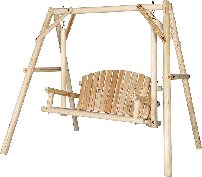 MUPATER Wooden Patio Porch Swing Glider Outdoor with A-Frame Stand - Photo 1