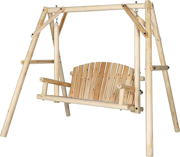 MUPATER Wooden Patio Porch Swing Glider Outdoor with A-Frame Stand - Photo 1
