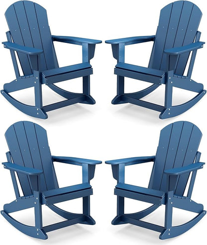 IVY&LANE Adirondack Rocking Chairs Set of 4 | Porch-Rocker | HDPE Plastic | Weatherproof | Blue | for Outdoor Patio Deck Backyard