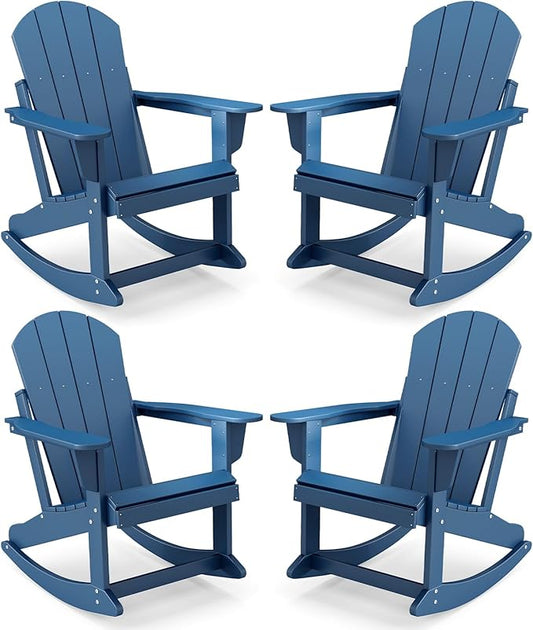 IVY&LANE Adirondack Rocking Chairs Set of 4 | Porch-Rocker | HDPE Plastic | Weatherproof | Blue | for Outdoor Patio Deck Backyard