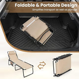GYMAX Lounge Chairs for Outside, Extra High Folding Beach Tanning Lounger with Adjustable Backrest - Photo 5