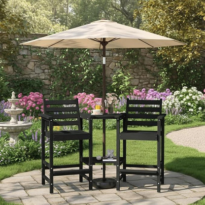 Tall Adirondack Chairs Set of 2, Bar Height HDPE Outdoor Chairs with Connecting Tray & Umbrella Hole, Balcony Patio Adirondack Chairs for Deck, Garden, Lawn,Black