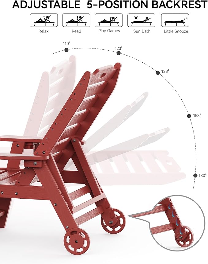 Carauci Lounge Chair Outdoor, HDPE Chaise Lounge with Wheels - Photo 5