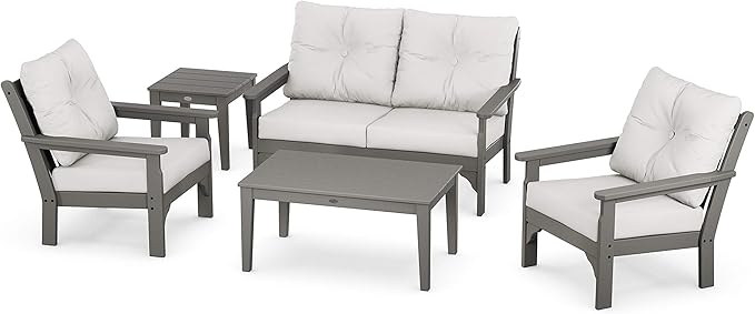 POLYWOOD® Vineyard Deep Seating Set, Slate Grey/Textured Linen