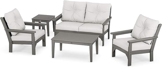 POLYWOOD® Vineyard Deep Seating Set, Slate Grey/Textured Linen