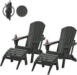 Folding Adirondack Chair Set of 2 with Cup Holders & Ottomans, HDPE All Weather Resistant Plastic Outdoor Patio Chairs - Photo 1