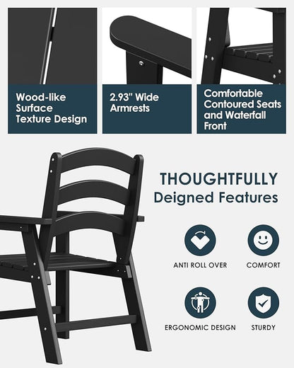 Patio Dining Chair, HDPE Outdoor Chairs with 385 lbs Weight Capacity, All Weather Fire Pit Chair for Porch, Pool, Deck, Backyard, Garden - Black