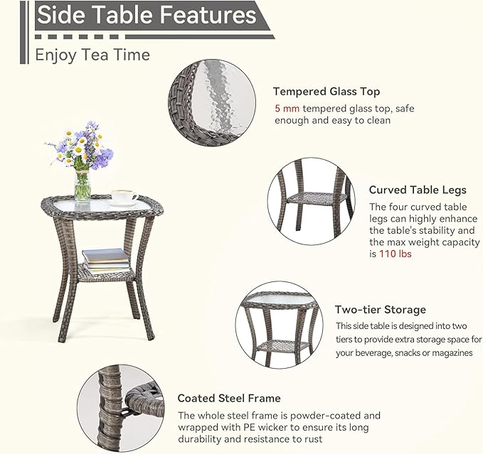 5 Piece Patio Furniture Set, 3-Seater Couch, 2 Swivel Glider Chairs and 2 Side Tables - Photo 3