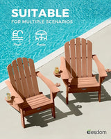 Adirondack Chairs Set of 6, Fire Pit Chairs, Wood Texture Patio Chairs with 2 Cup Holder, Outdoor Lawn Chair, Teak - Photo 9
