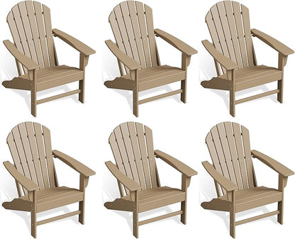 Poly Lumber Adirondack Chair Set of 6, HDPE All-Weather Resistant Outdoor Patio Chairs, Pre-Assembled Outdoor Fire Pit Chair for Pool, Deck, Backyard, Garden, Weather Wood