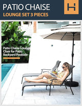 HAPPATIO Patio Chaise Lounge Set 3 Pieces, Patio Lounge Chair with Glass Coffee Table - Photo 2