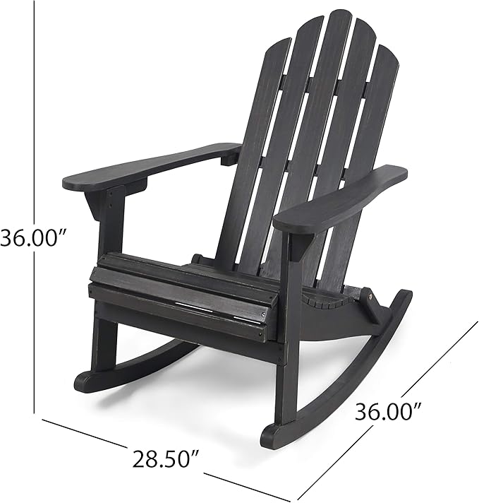 Christopher Knight Home Cara Outdoor Adirondack Acacia Wood Rocking Chair, Dark Gray Finish - Photo 3
